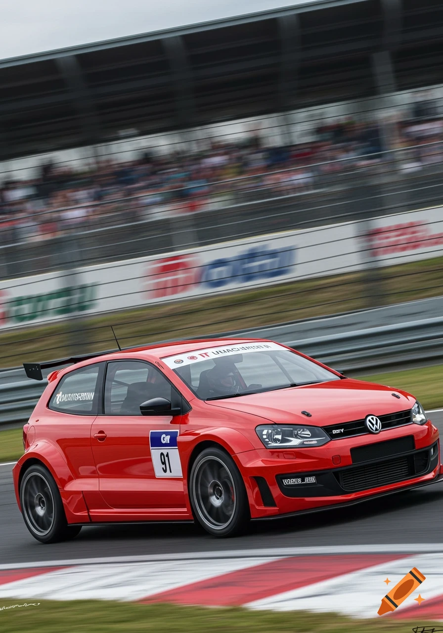 A red race car with number 91 on a track with motion blur.