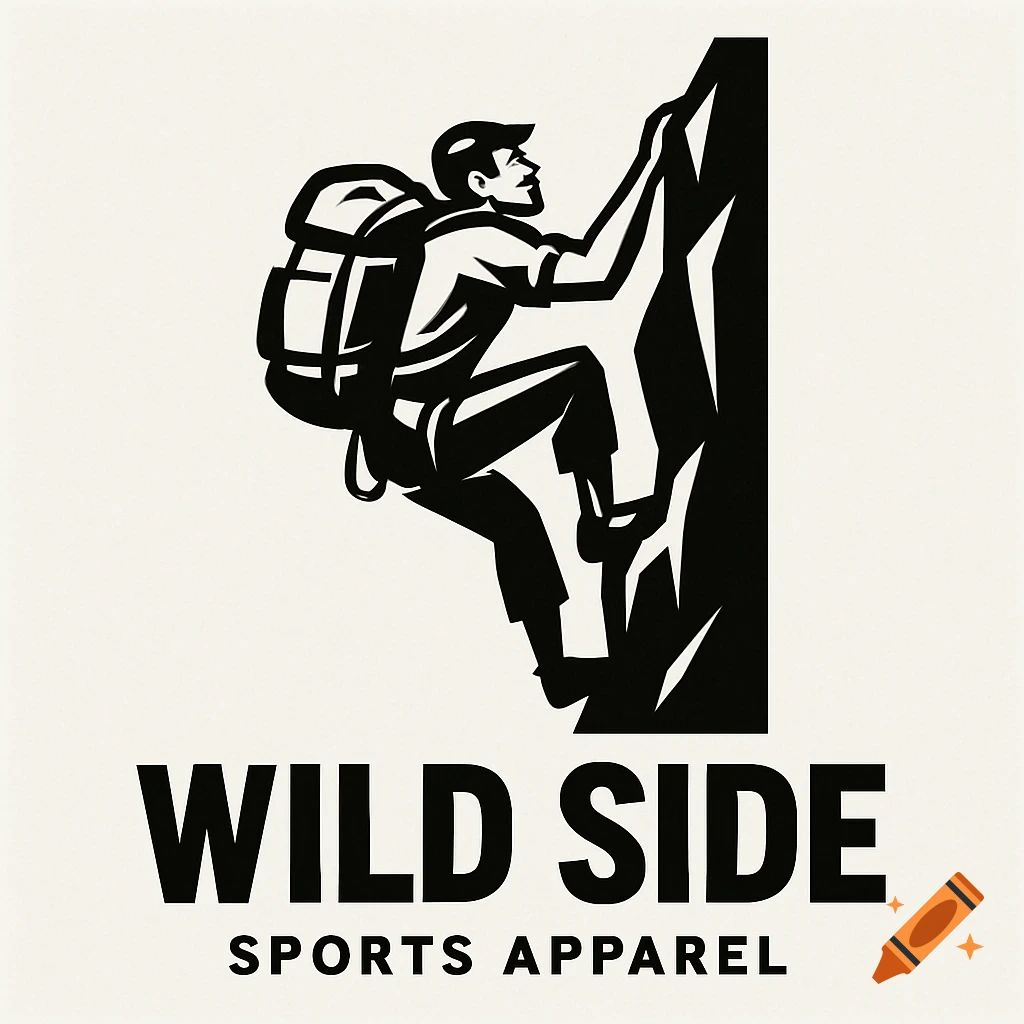 Black and white logo of a rock climber with text WILD SIDE SPORTS APPAREL