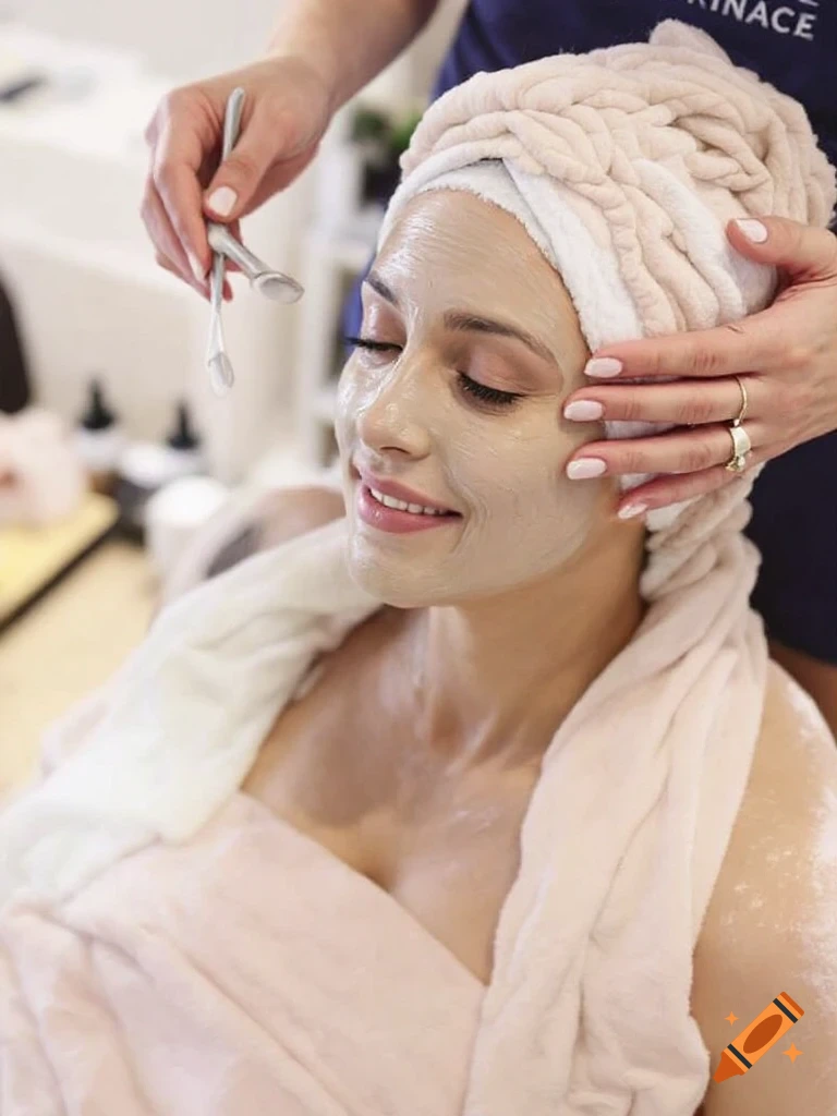 Woman receiving a face mask at a spa
