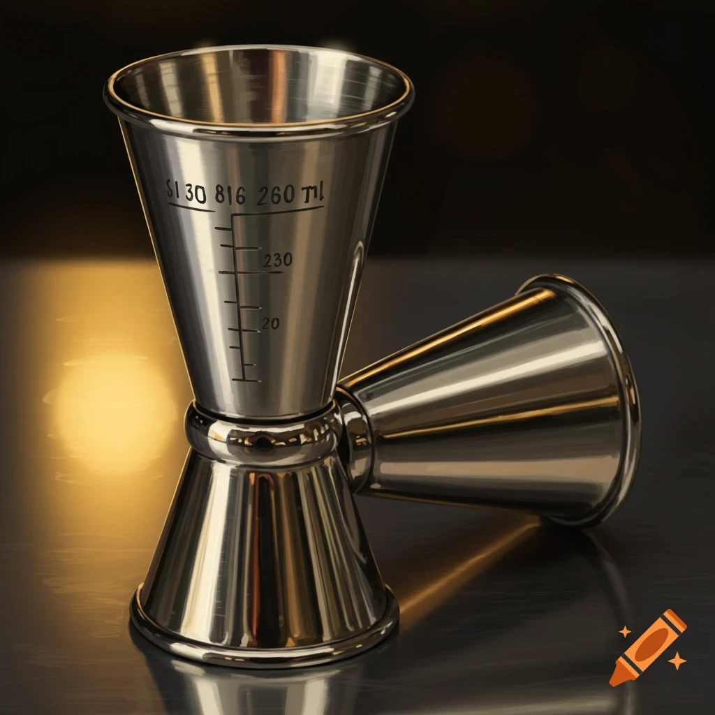 Close-up of a stainless steel jigger