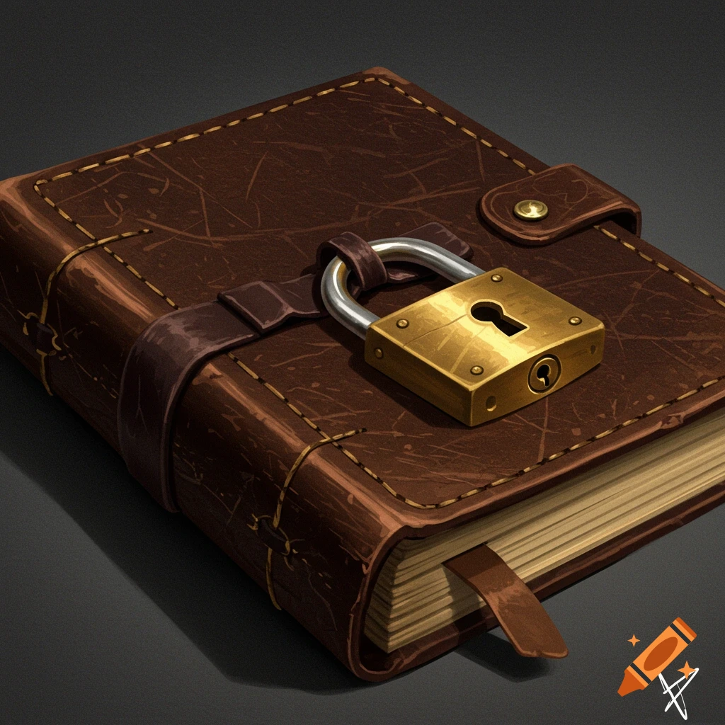 A brown leather journal secured with a brass padlock.