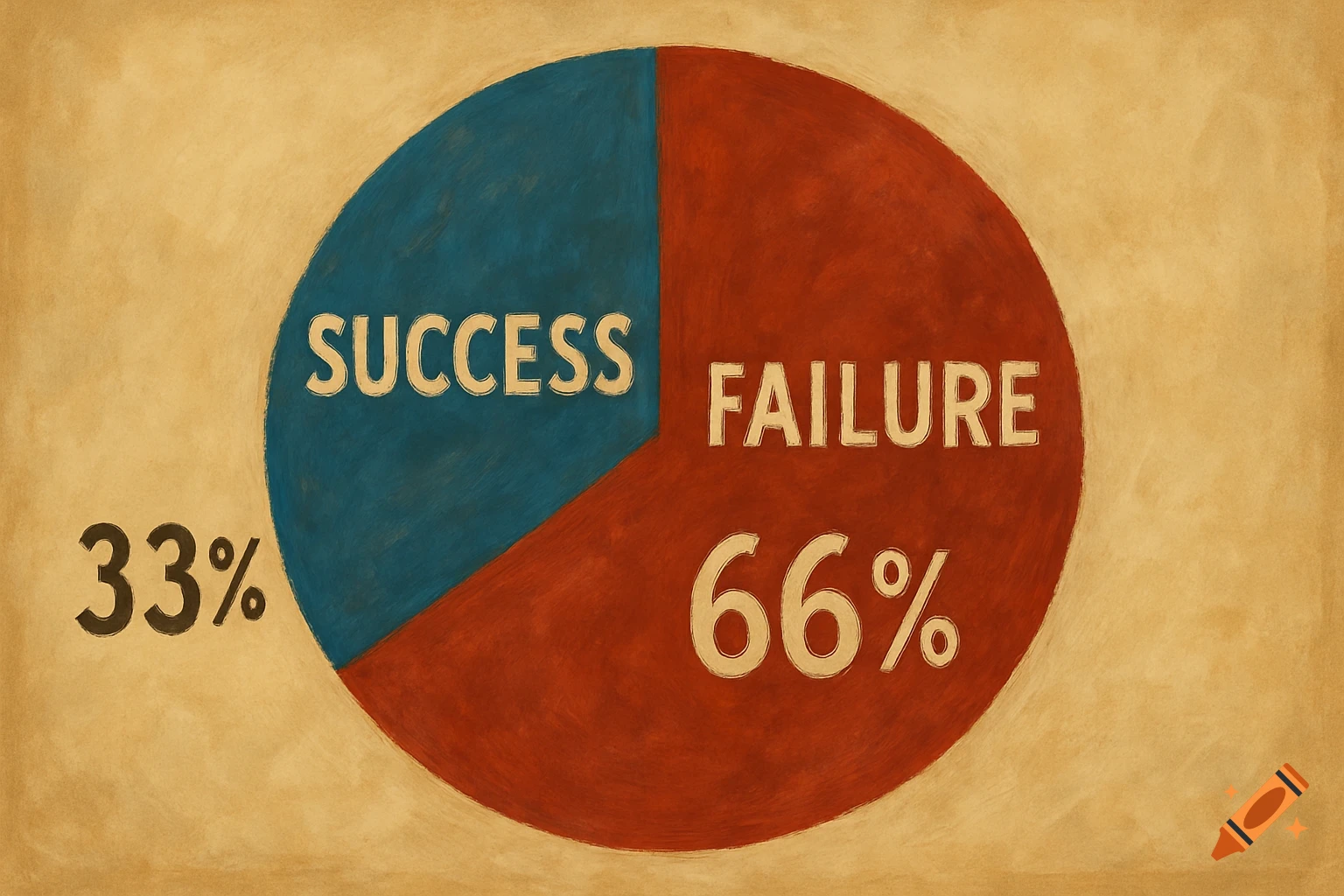 A pie chart showing a blue section labeled Success at 33% and a red section labeled Failure at 66%.