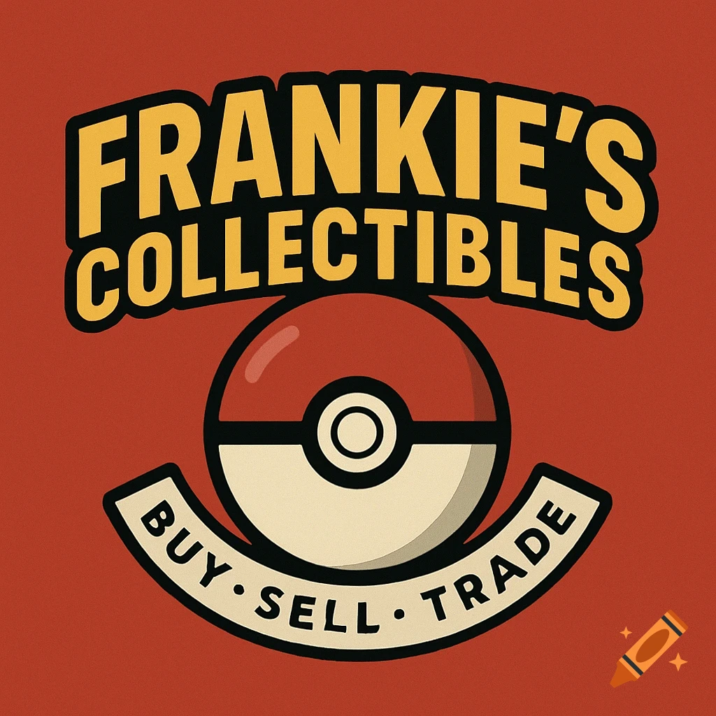 Logo for Frankie's Collectibles with a Pokeball and text 'BUY SELL TRADE' on a red background.