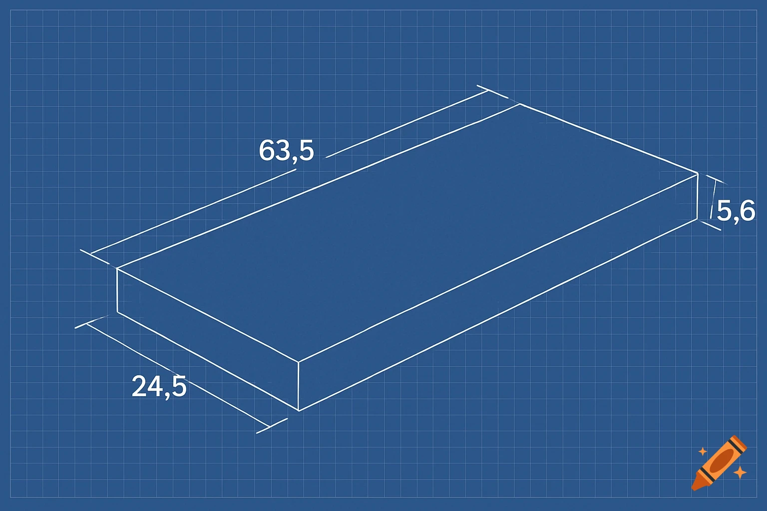 Blueprint drawing of a rectangular object with dimensions labeled.