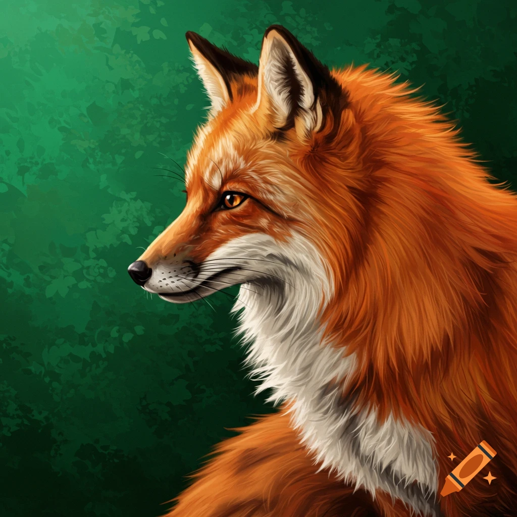 Illustration of a fox's head in profile against a green background