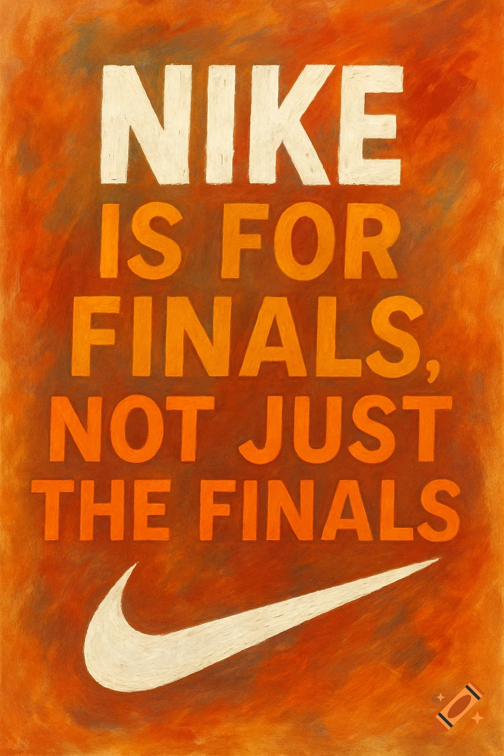 Nike poster with text 'Nike is for Finals, Not Just the Finals' and swoosh logo in a textured style