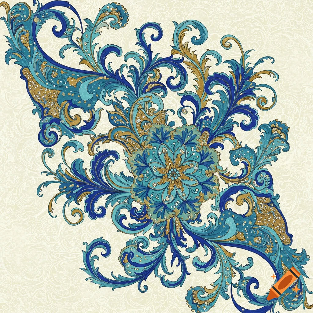 Blue and gold swirling decorative pattern