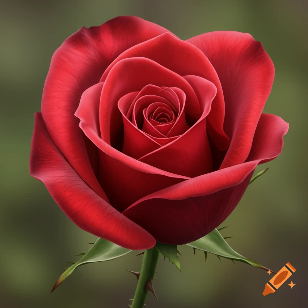 Close-up of a vibrant red rose with thorns.