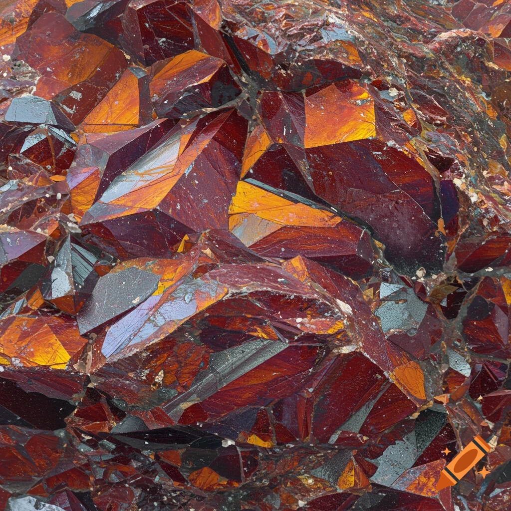 Close-up of reddish-brown and gold faceted crystals.