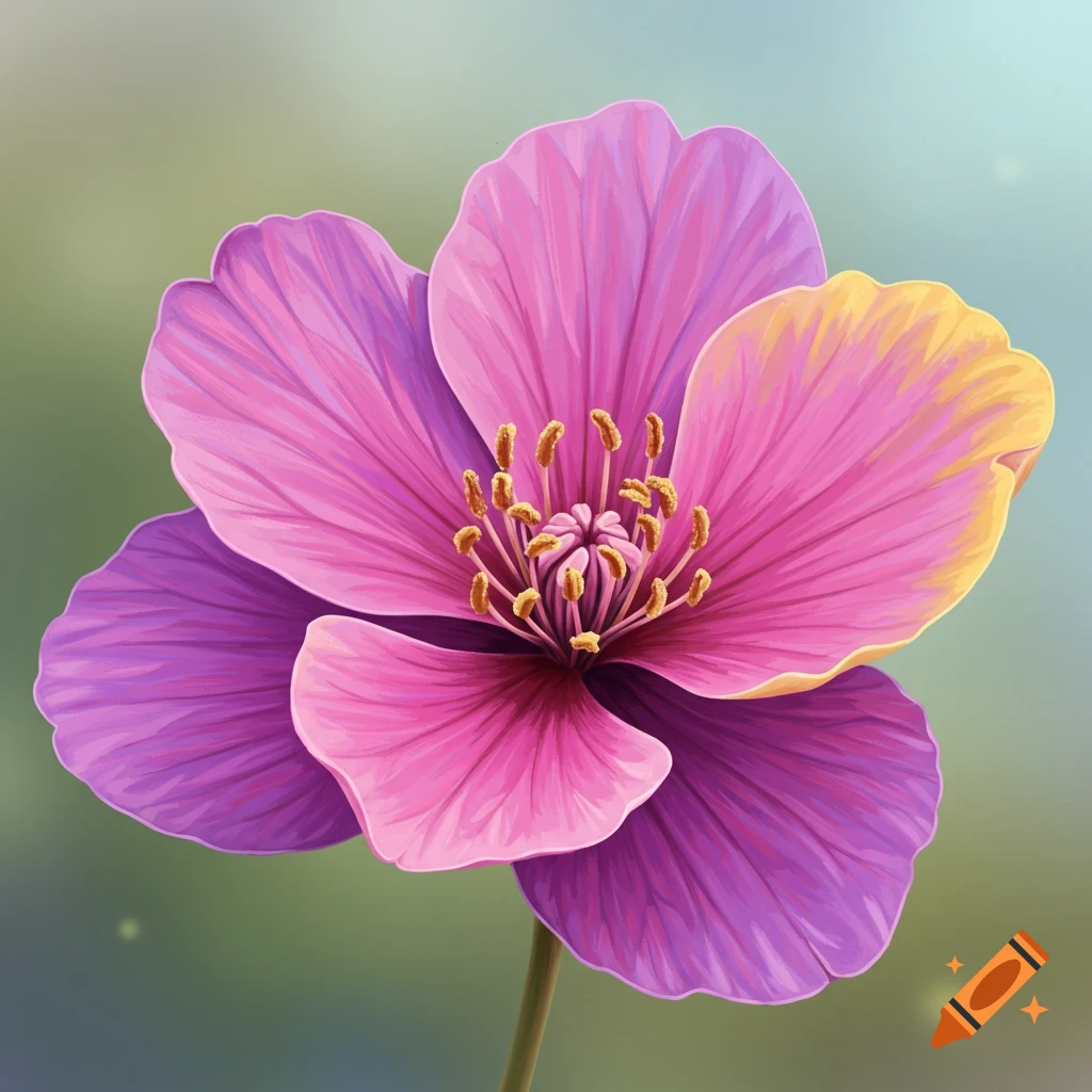Close-up illustration of a pink and purple flower