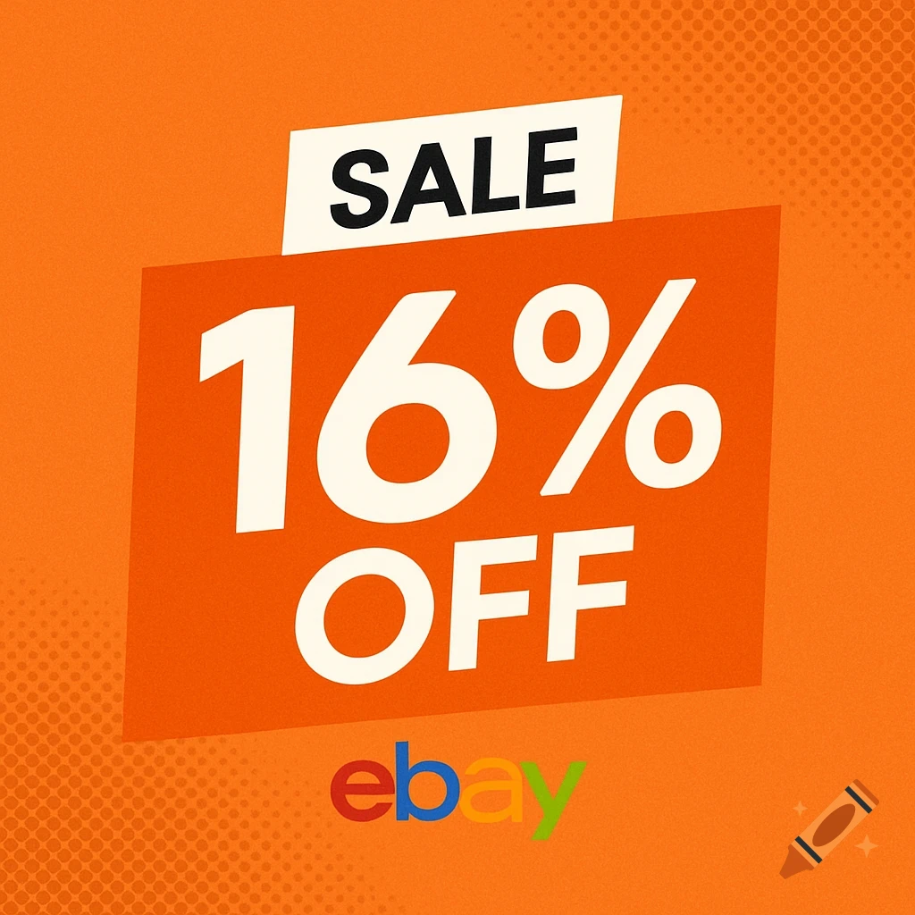 Orange sale banner with 'SALE 16% OFF' and ebay logo.