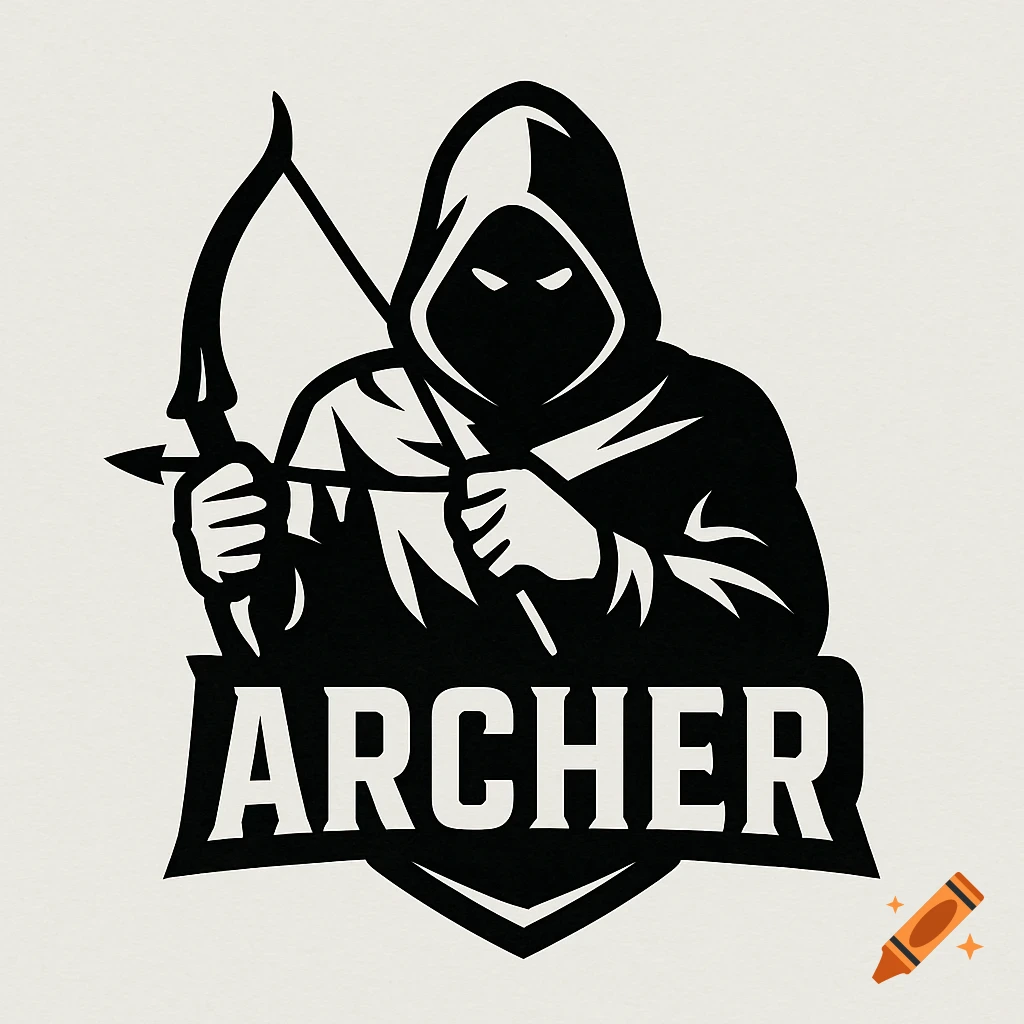 Black and white graphic logo of a hooded archer holding a bow with the word ARCHER below.
