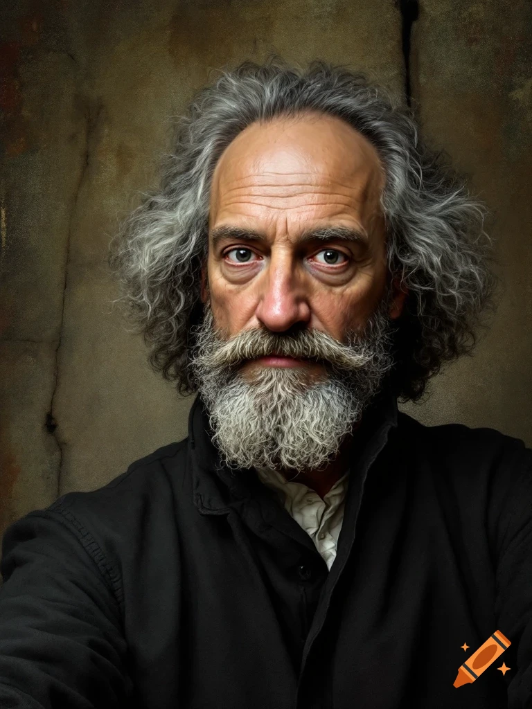 Portrait of an elderly man with grey hair and beard looking forward.
