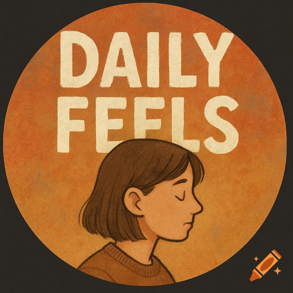 Profile picture illustration with text 'DAILY FEELS' above a person with closed eyes in a warm, textured style.