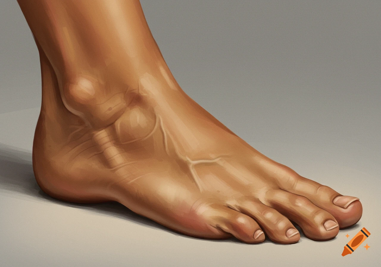 A close-up, realistic digital painting of a human foot.