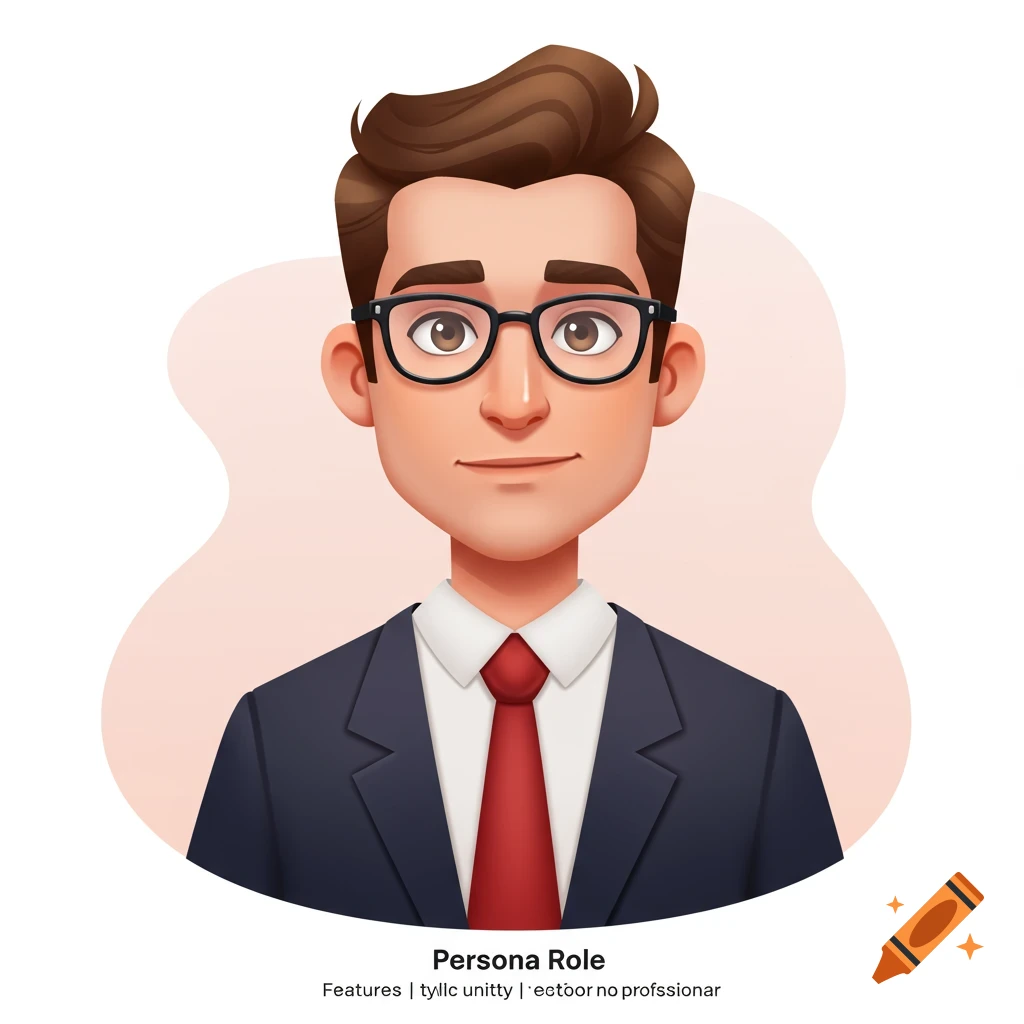 Cartoon avatar of a man in a suit and tie wearing glasses.