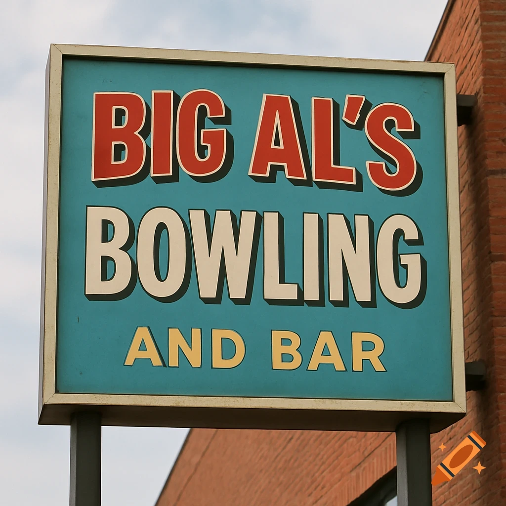 A photograph of a sign for Big Al's Bowling and Bar.