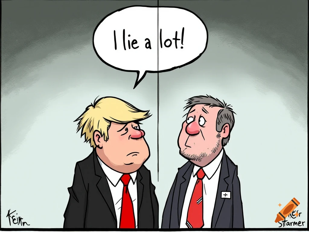 Political cartoon of two men in suits, one saying "I lie a lot!".