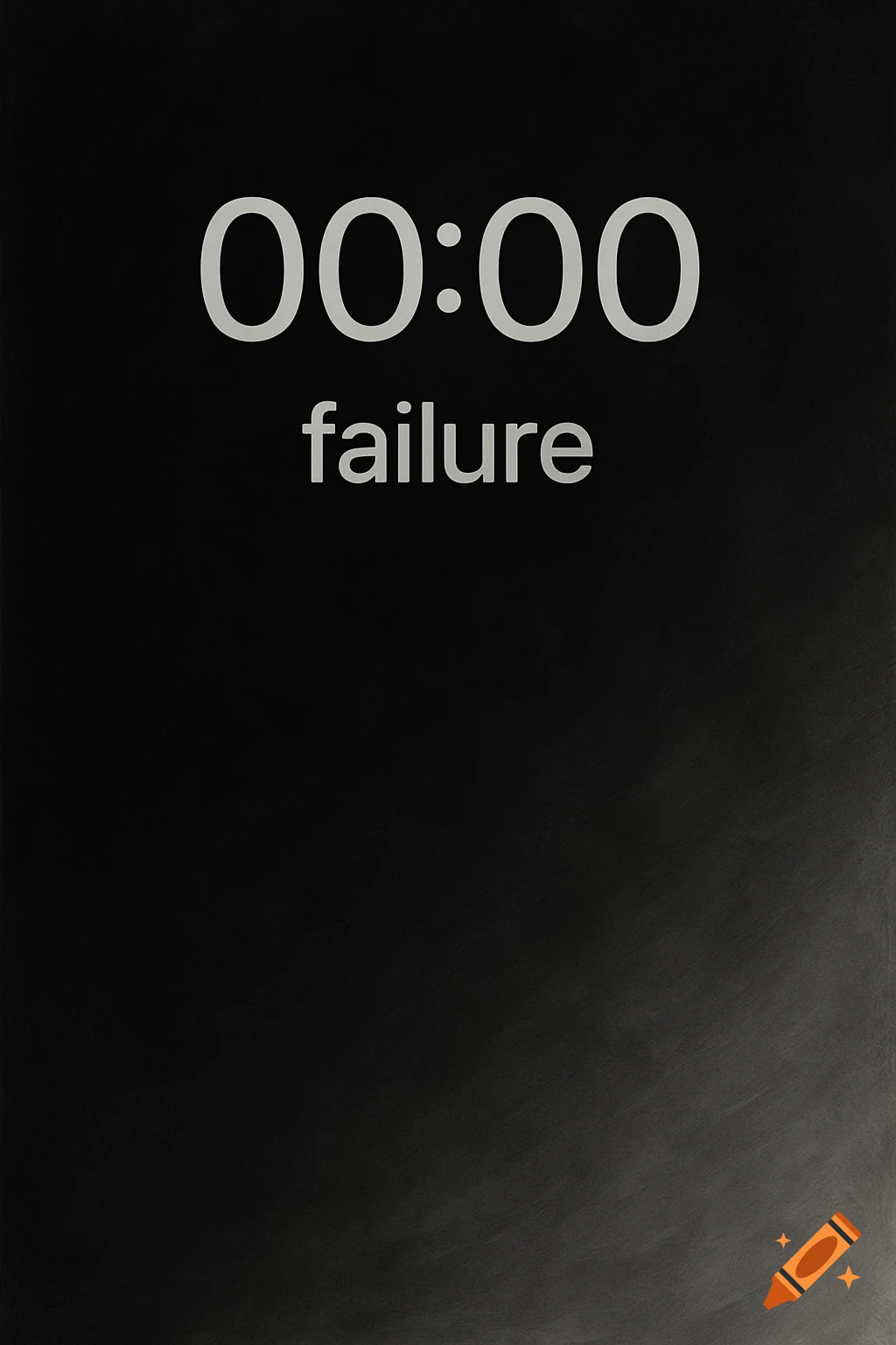 Minimalist black background with white text "00:00 failure" and a grey fade at the bottom.