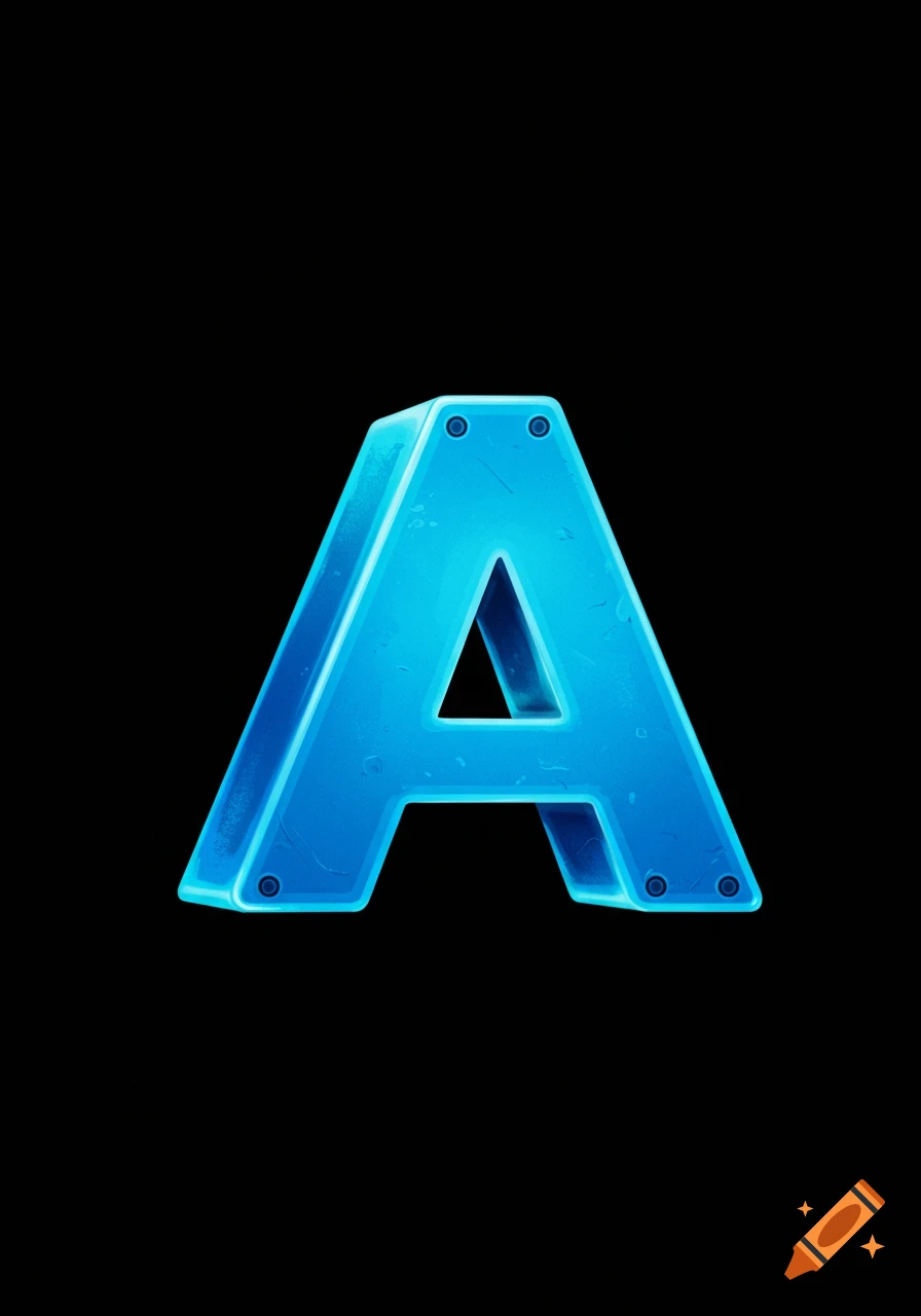 A stylized, shiny blue letter A with bolts on a black background.