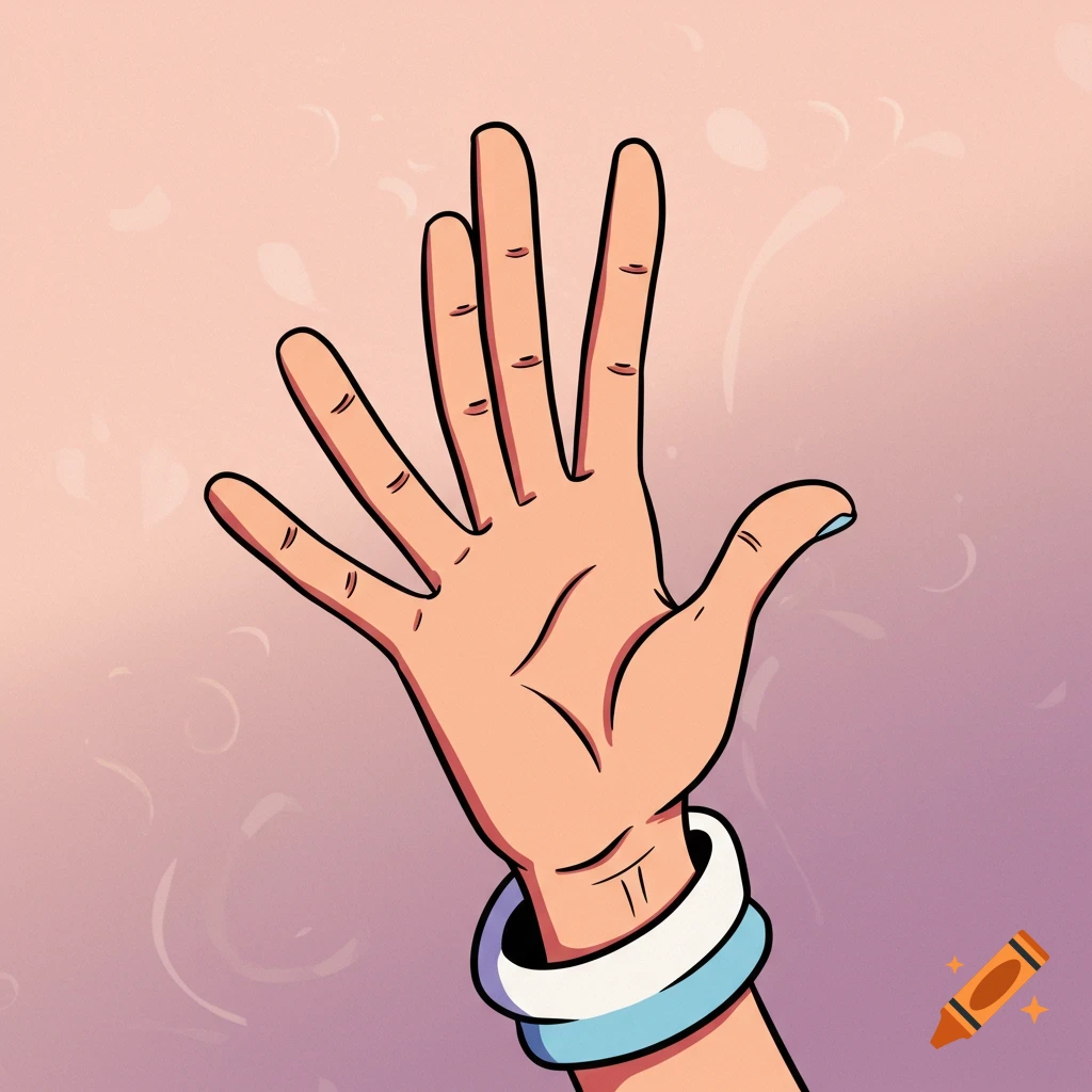 A cartoon illustration of a hand with six fingers.