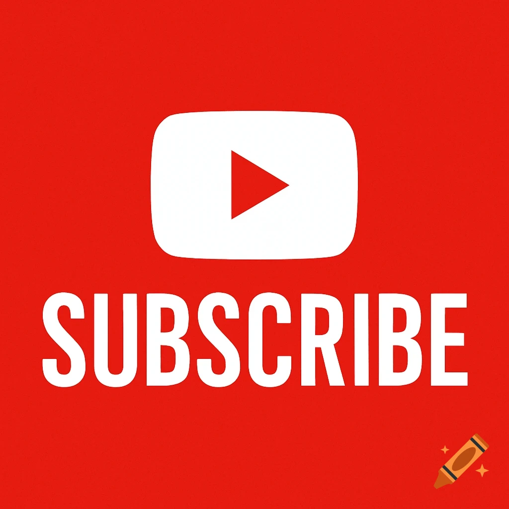YouTube subscribe button graphic with play icon on red background.