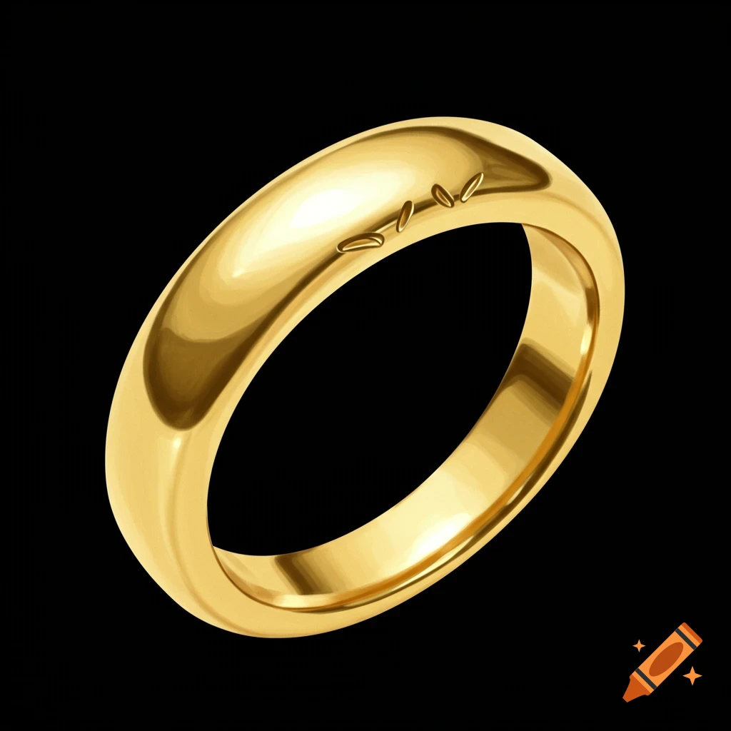 A polished gold ring against a black background.