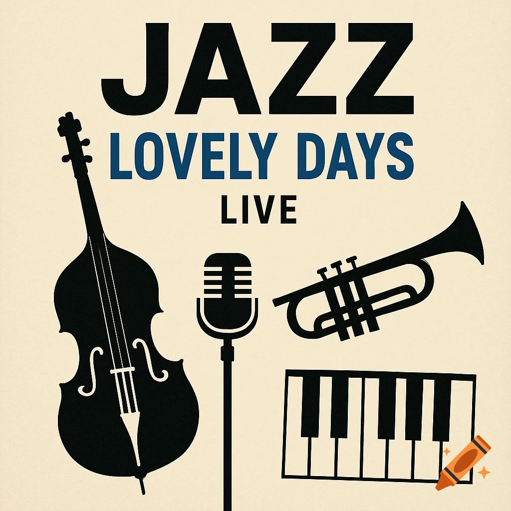 Graphic design with jazz instruments and text 'Jazz Lovely Days Live'