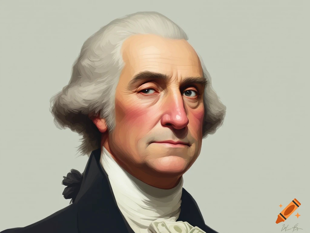 Portrait of George Washington in a painterly style.