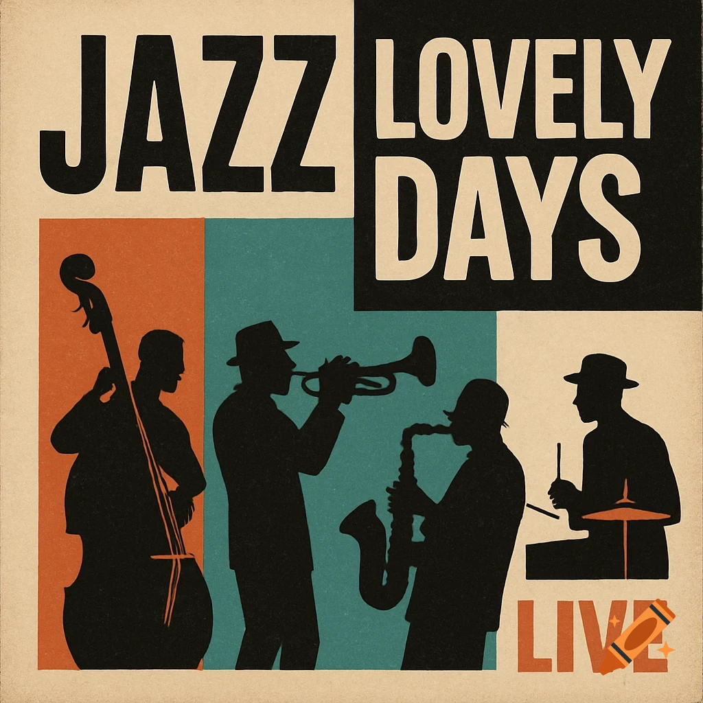 Stylized jazz album cover with silhouettes of musicians and text