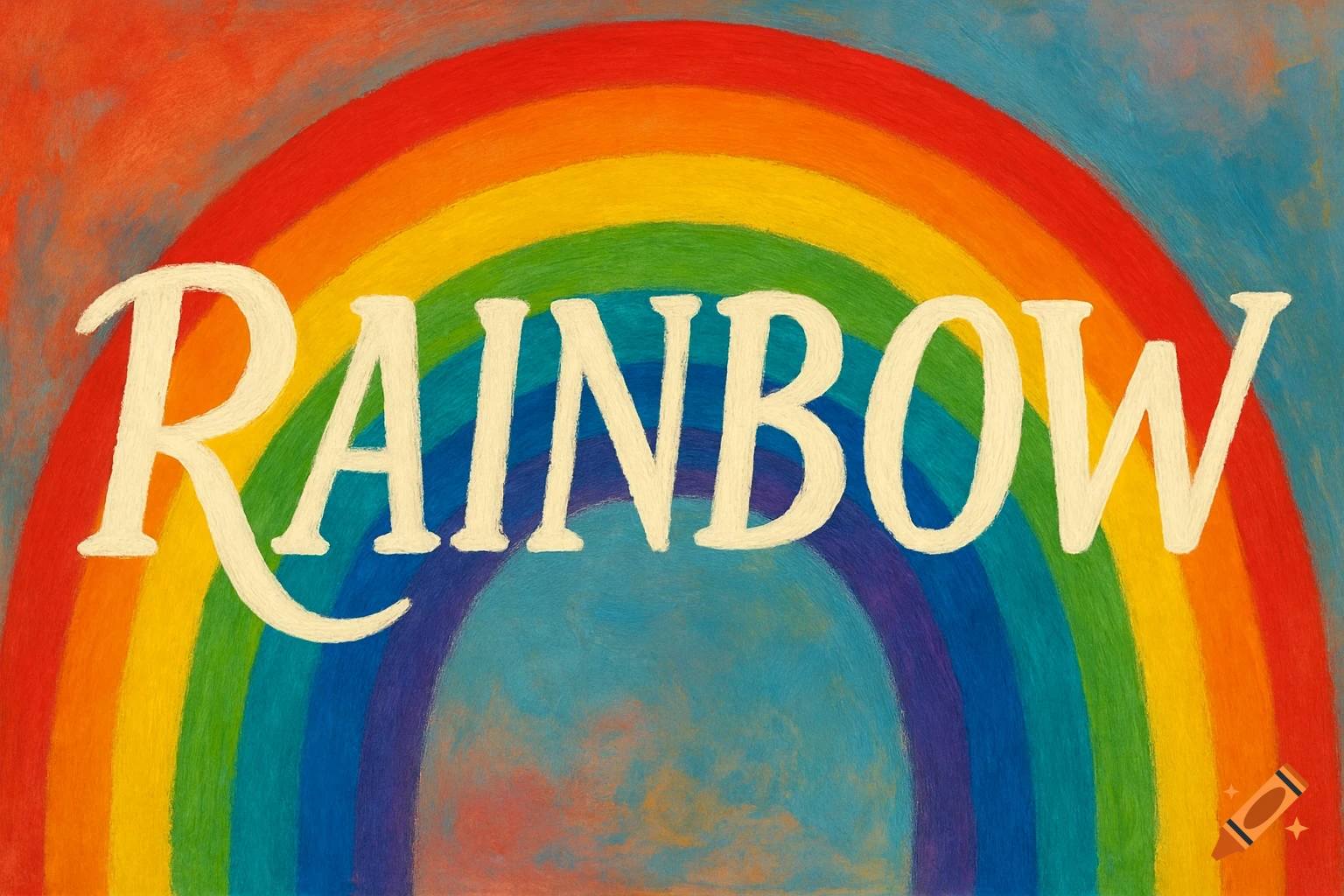 Painted rainbow arch with the word RAINBOW in white letters.