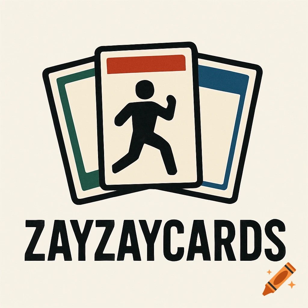 Logo featuring three stylized cards and the text ZAYZAYCARDS below.