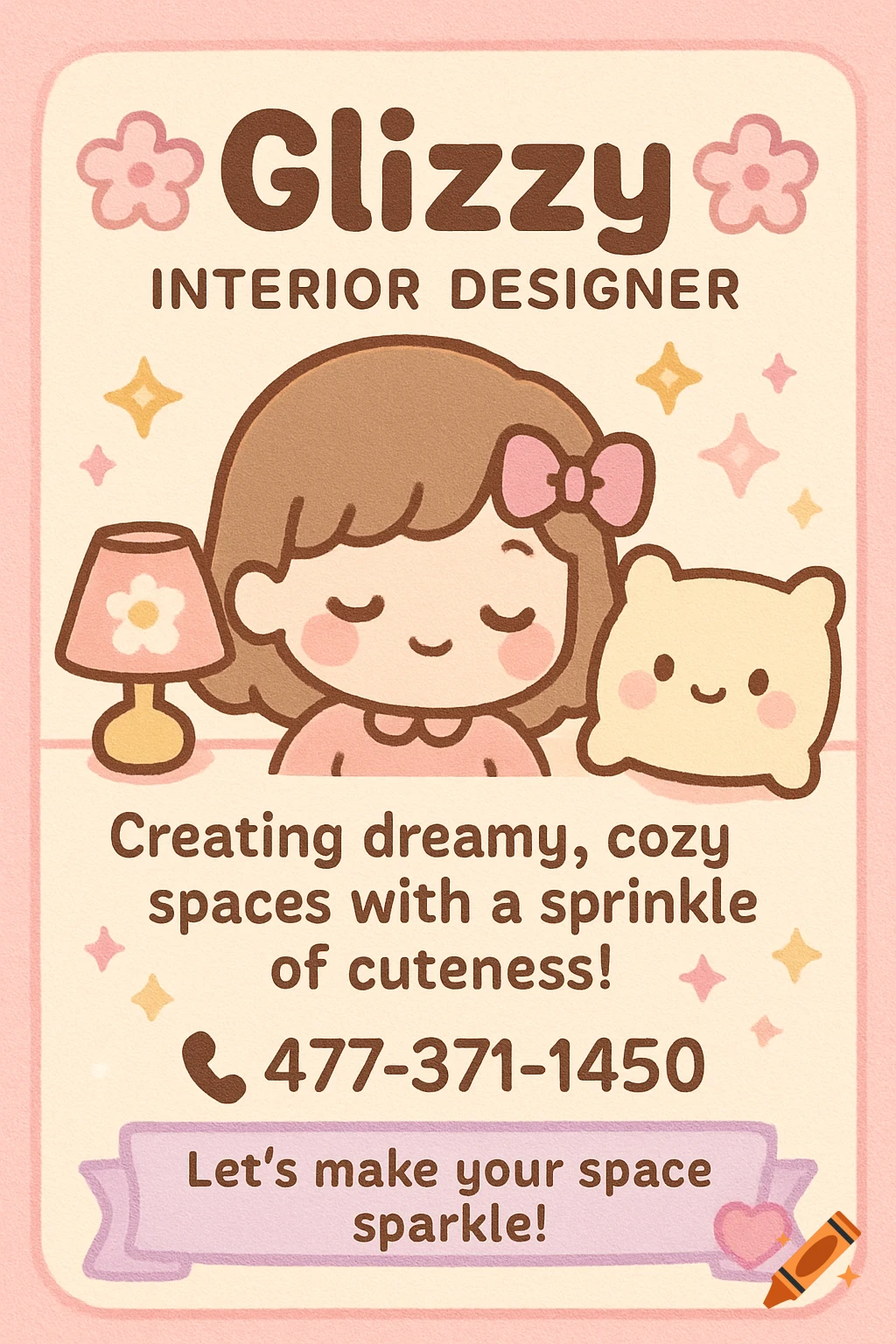 Kawaii style business card illustration for Glizzy Interior Designer