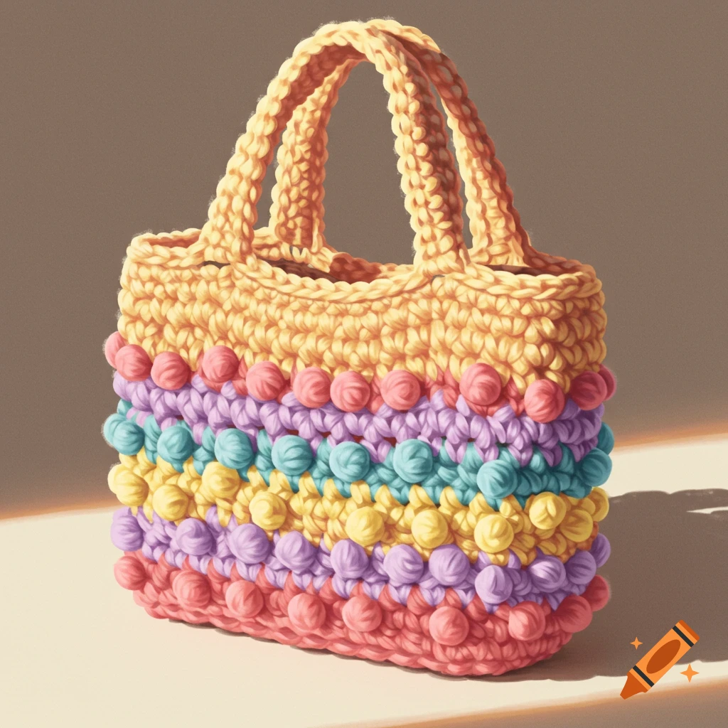 A colorful crochet bag with bobble stripes