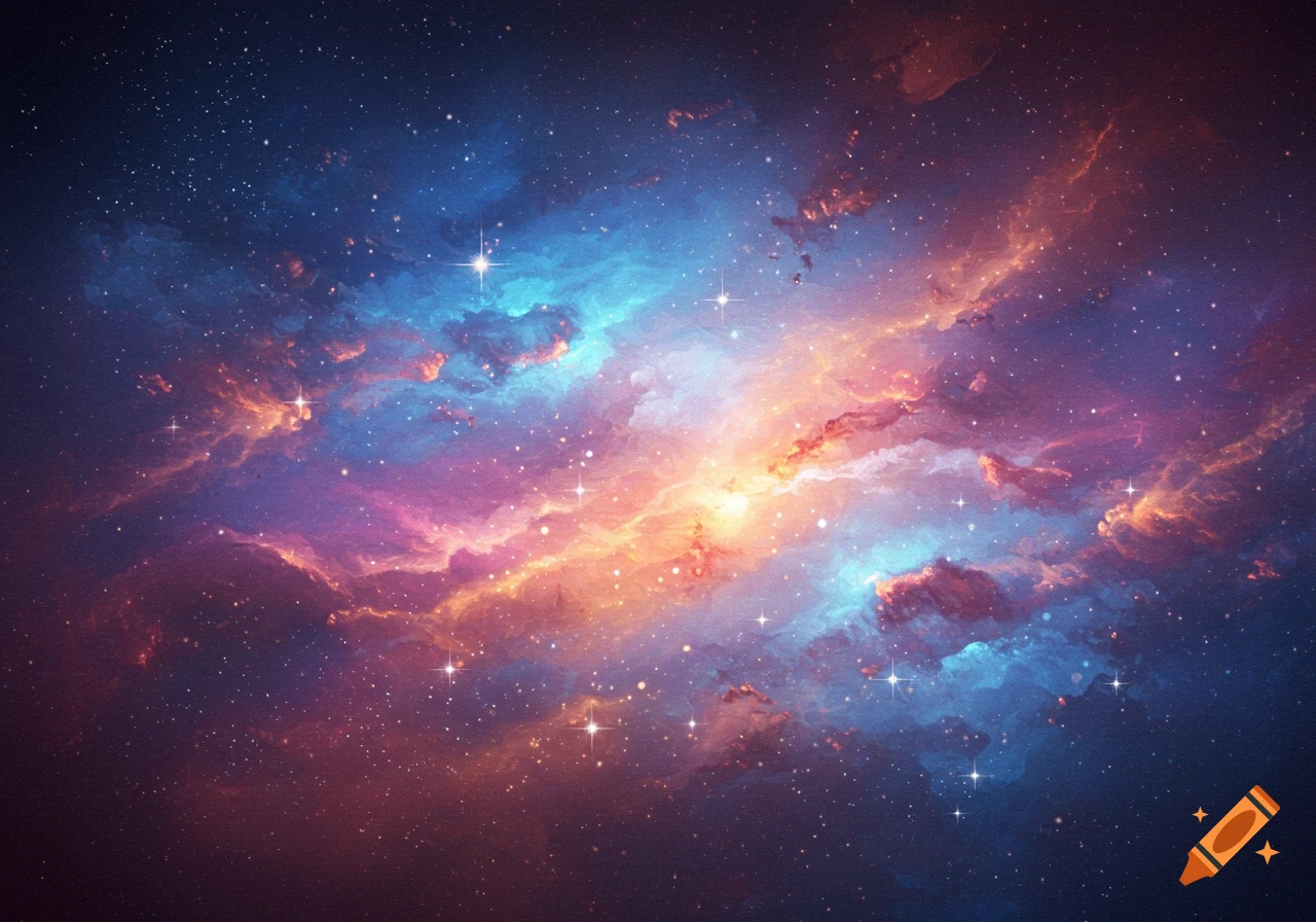 Colorful cosmic nebula painting with stars