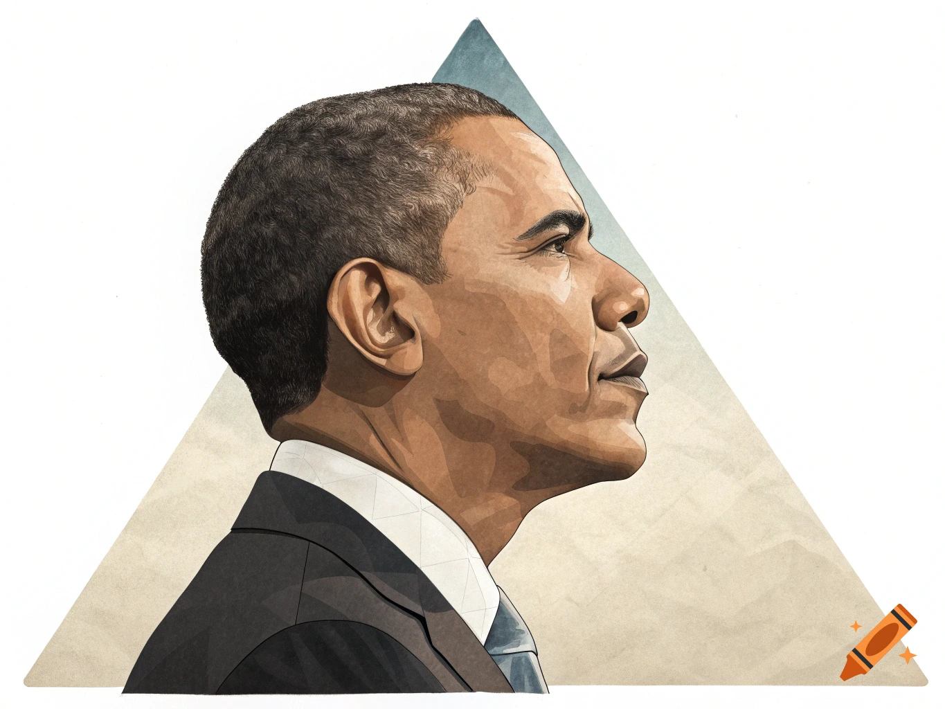 Illustration of Barack Obama's profile looking right, contained within a triangle.