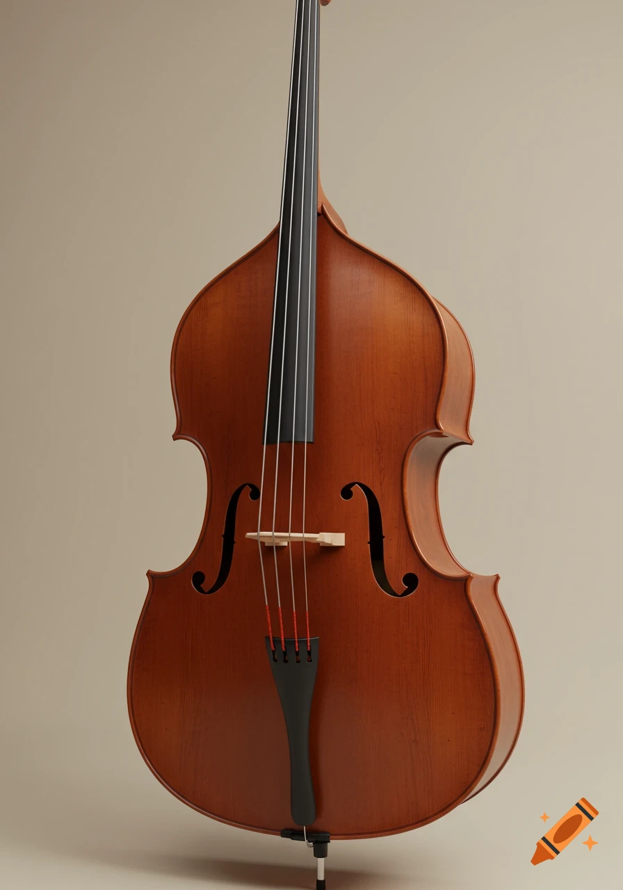 A photorealistic image of a double bass