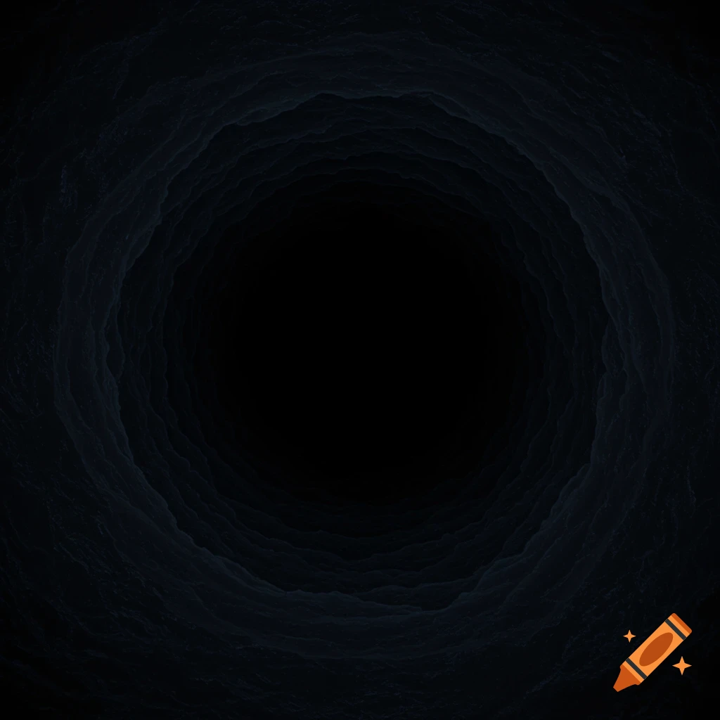 A dark, textured circular tunnel or hole.