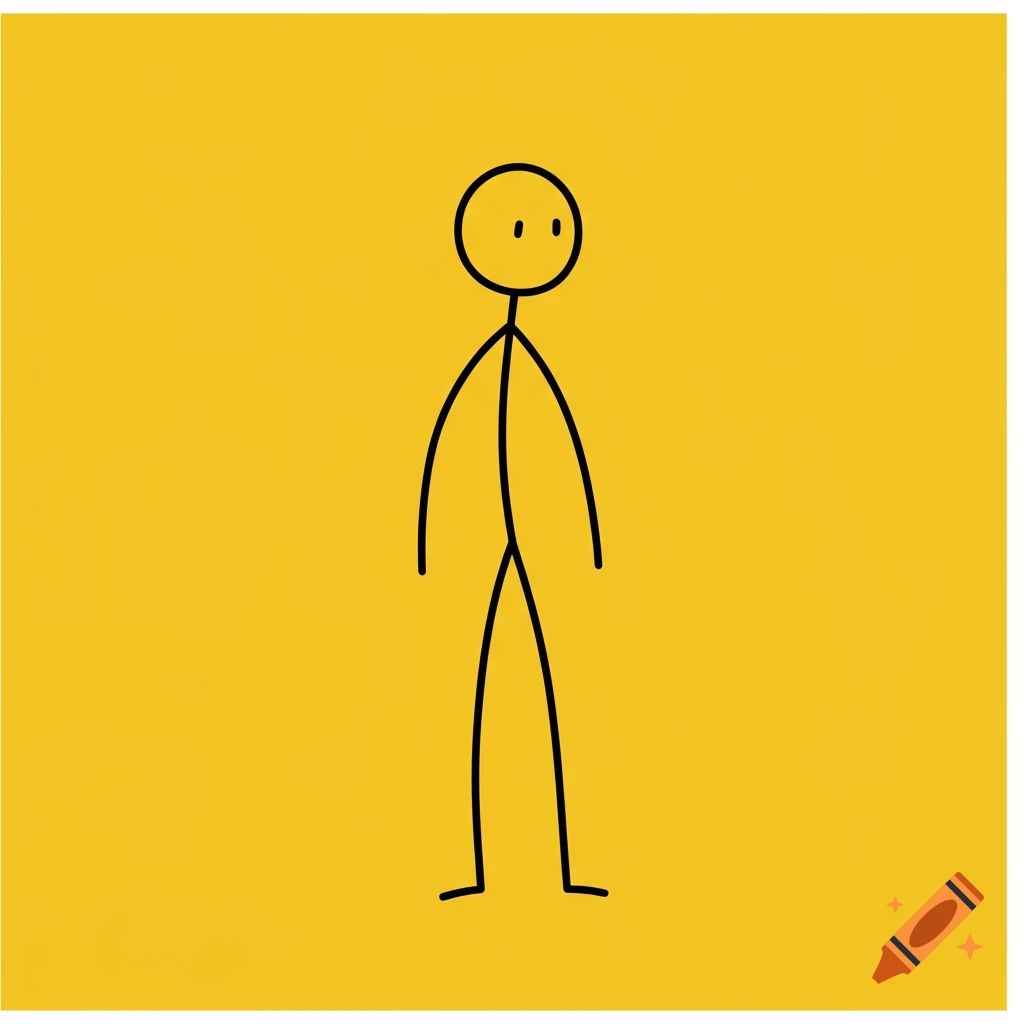 A black stick figure drawing on a bright yellow background