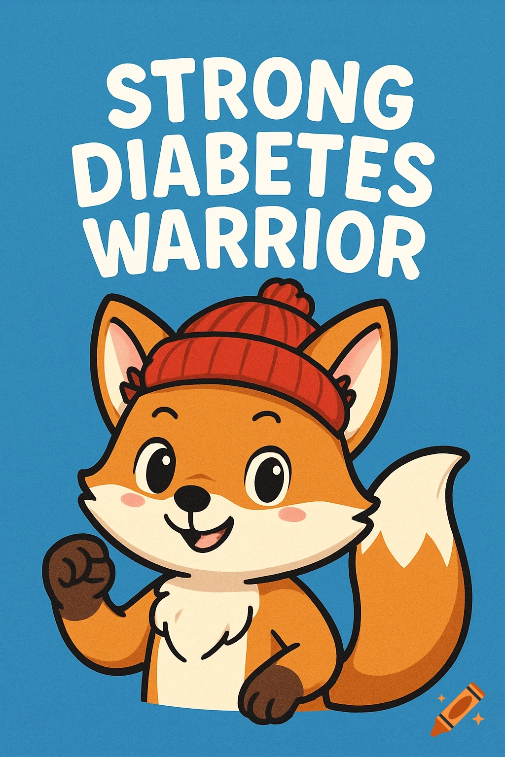 A cute cartoon fox wearing a red hat with the text "STRONG DIABETES WARRIOR".