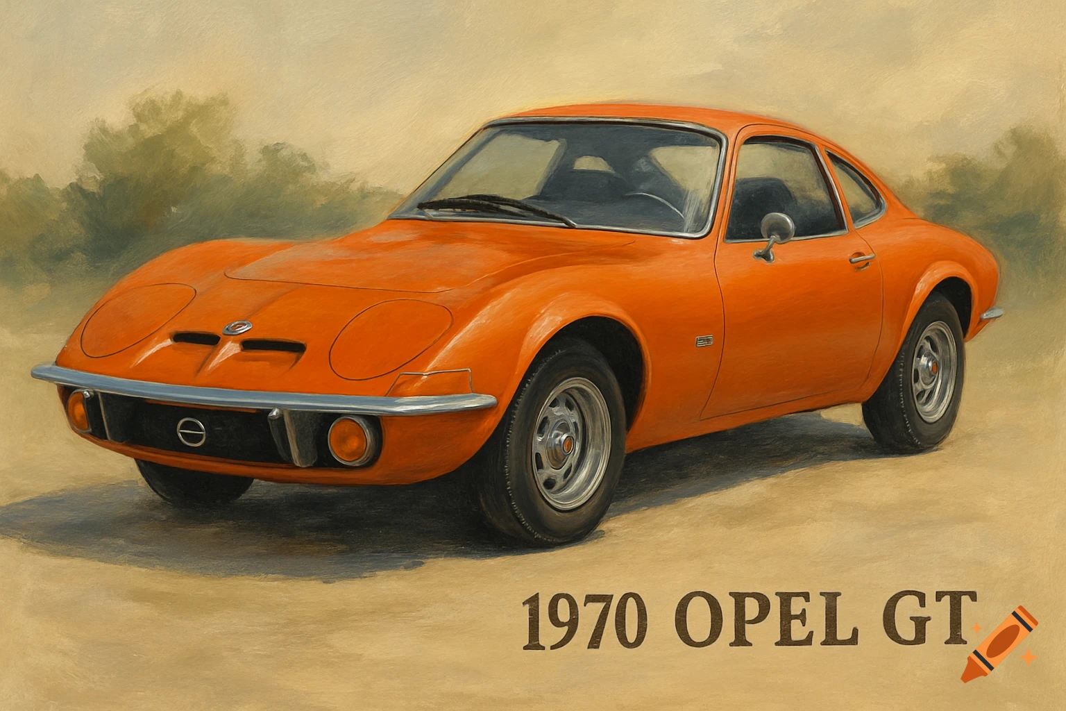 Orange 1970 Opel GT in a painterly style
