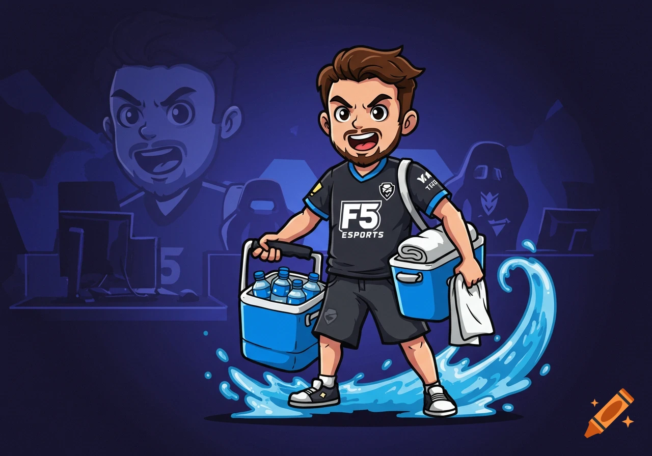 Cartoon esports water boy carrying drinks and towel