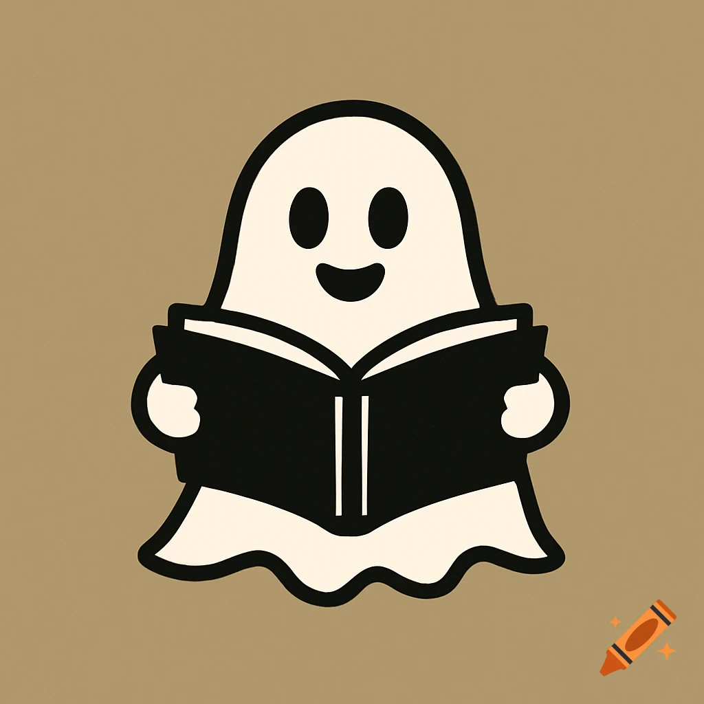 Cute ghost logo reading a book