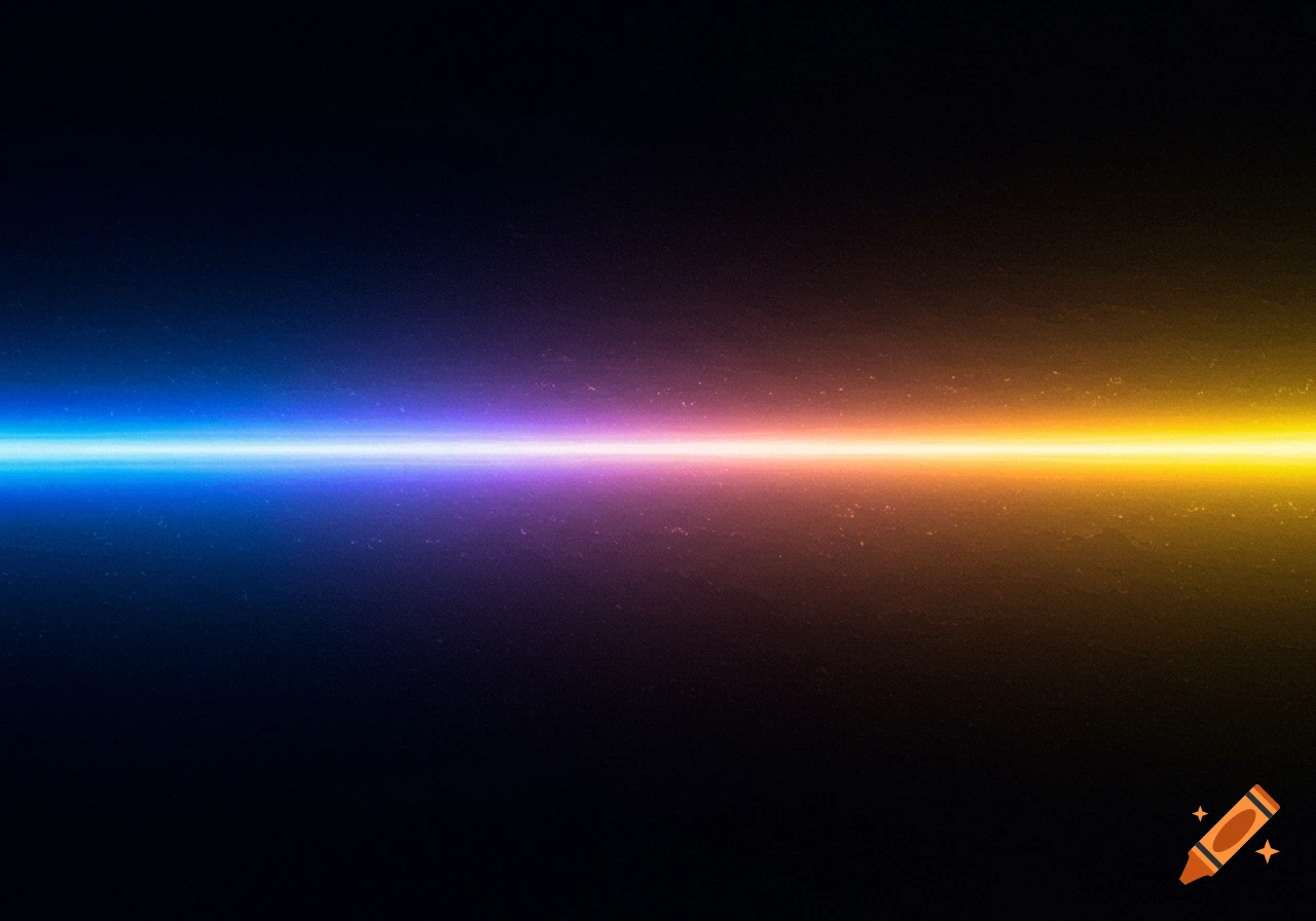 A horizontal line of light transitioning from blue to orange against a dark background.