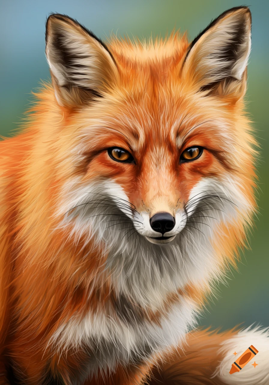 Close-up digital painting of an orange fox with white chest fur.
