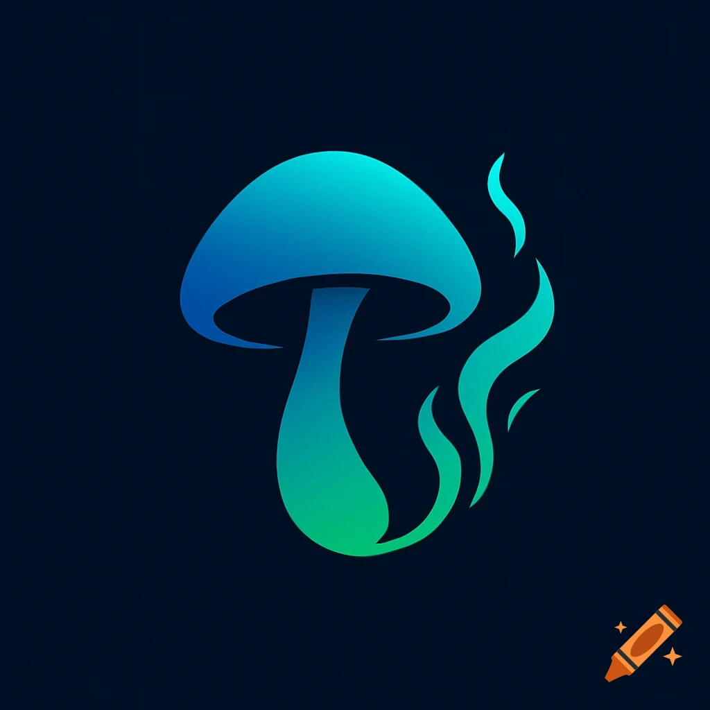 Logo of a stylized mushroom with a blue to green gradient and swirling wisps.