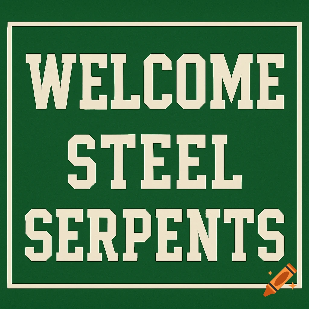 Green banner with white text saying 'WELCOME STEEL SERPENTS'