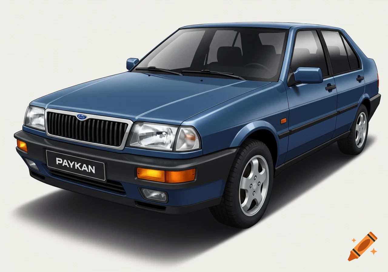 A detailed render of a blue sedan car on a white background.