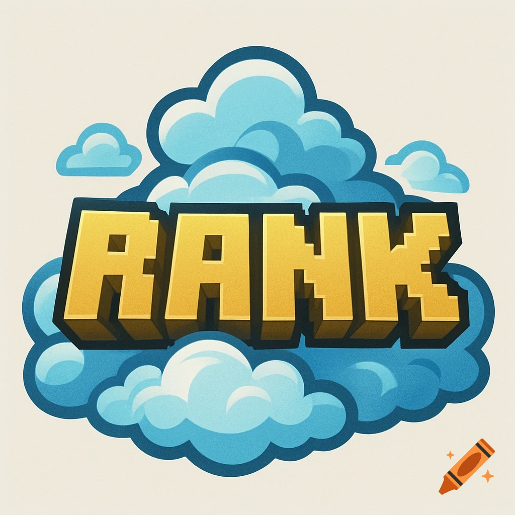 Minecraft style RANK logo with clouds