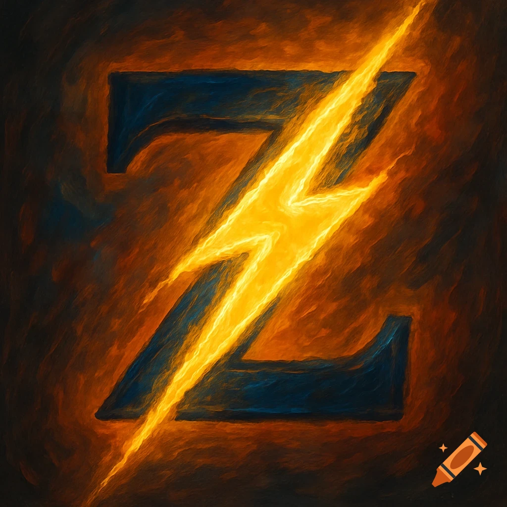 A stylized letter Z crossed by a yellow lightning bolt in a painterly style.
